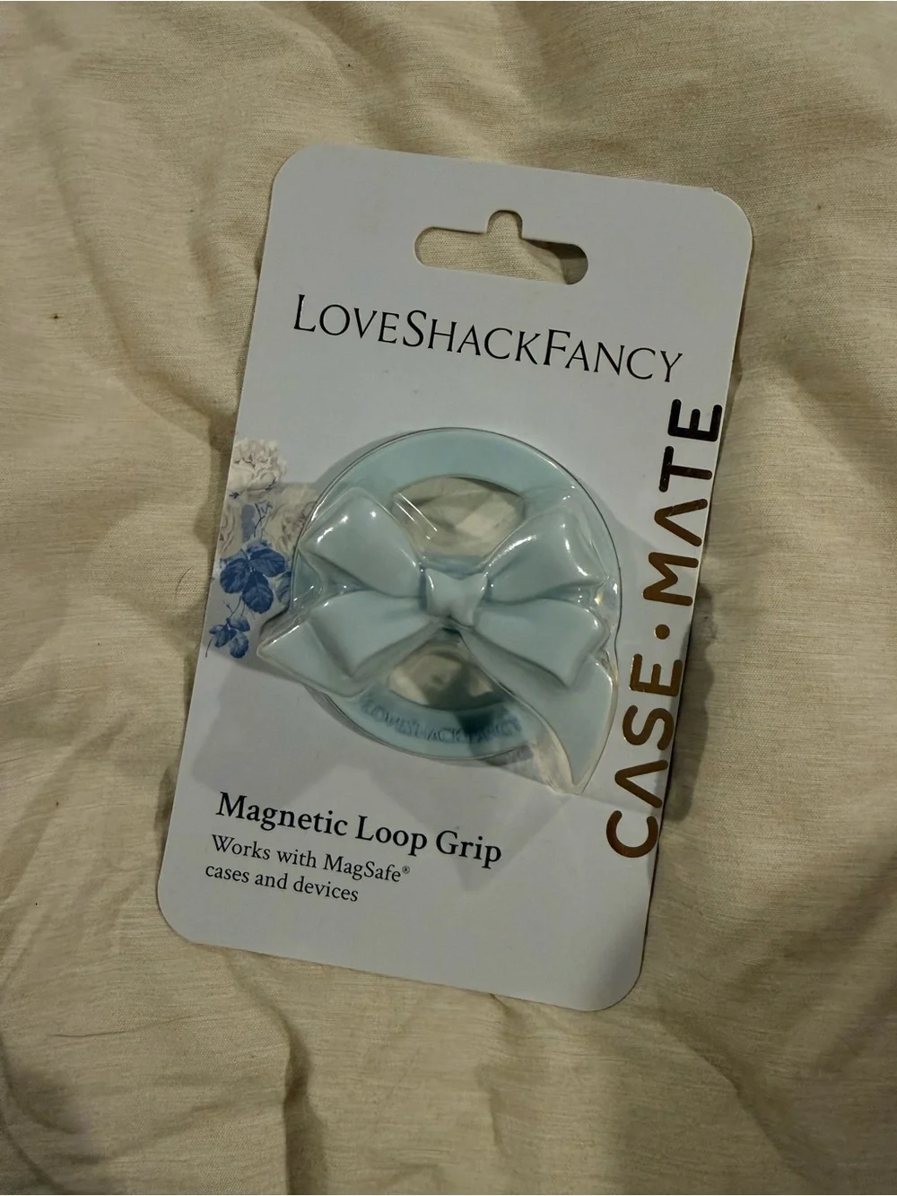 Love shack fancy case-mate Light Blue Bow Magnetic Loop Grip